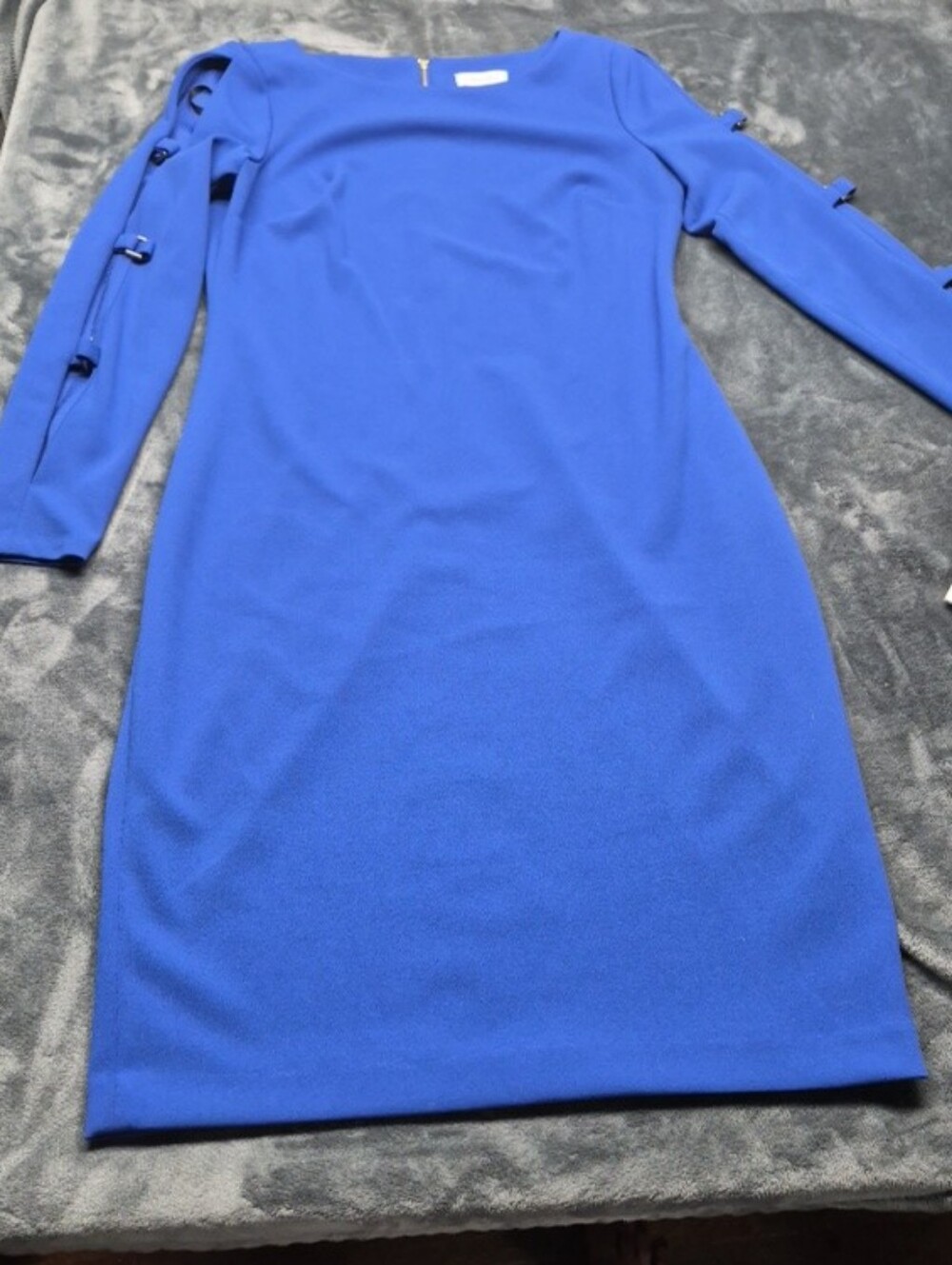 Calvin Klein Sheath Dress Royal Blue Long Sleeve  Cutout Size 10 Boat Neck NEW